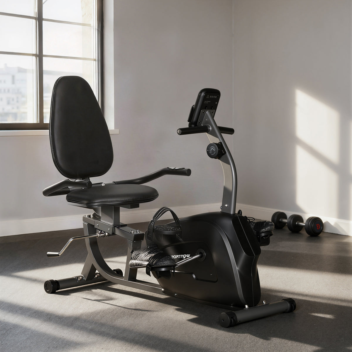 Vélo d'Appartement Semi-Allongé avec Roues, Résistance Magnétique et Siège Réglable, 132x62x100cm, Noir-1