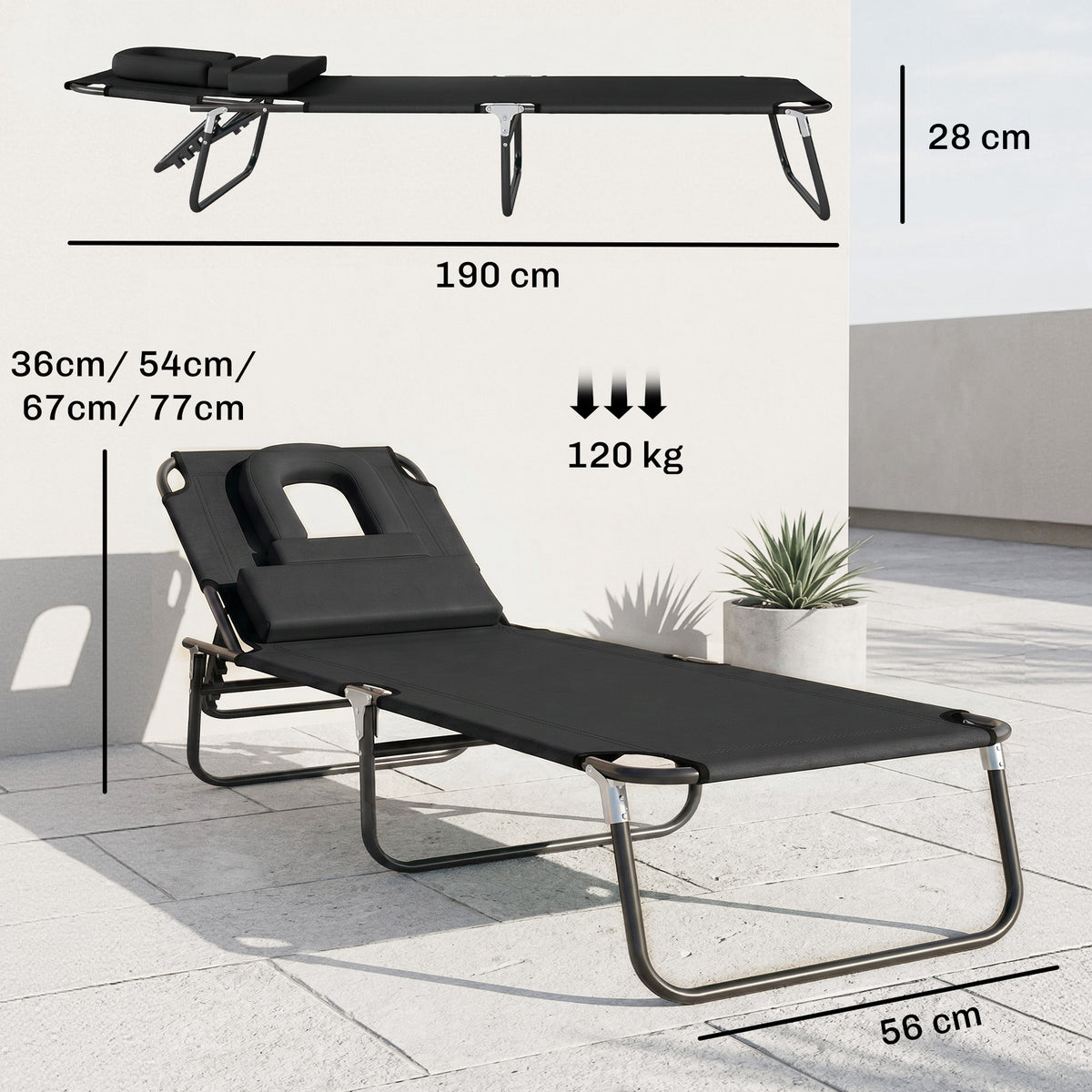 Transat de Jardin Chaise Longue Pliante Bain de Soleil pour Lecture Noir-2