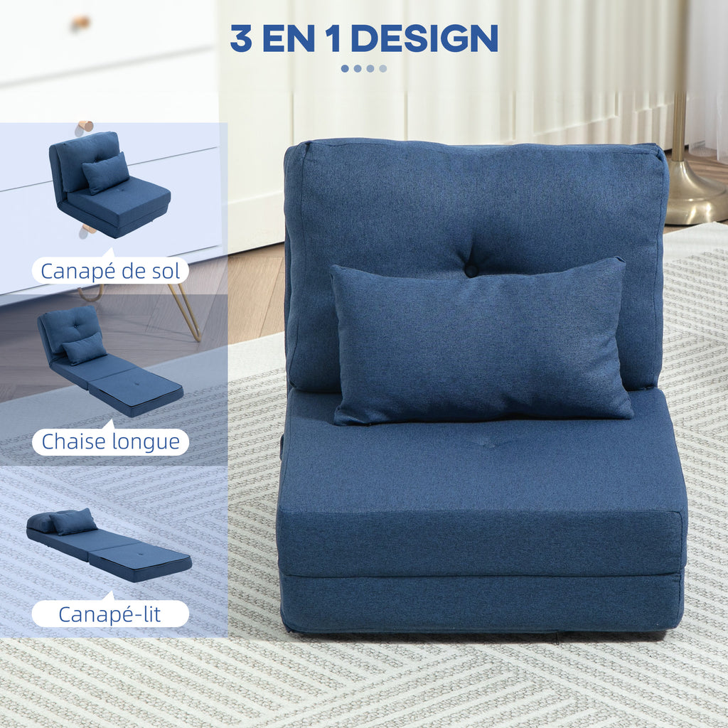 Chauffeuse canapé-lit convertible fauteuil 1 place avec 1 coussin avec dossier réglable, bleu foncé-4
