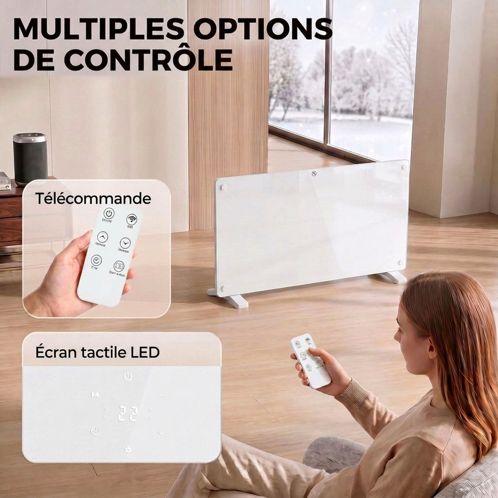 Radiateur Électrique Connecté WiFi 2000 W, Chauffage Convecteur Sur Pied ou Mural, Télécommande, Écran LED, 15-22m²-3