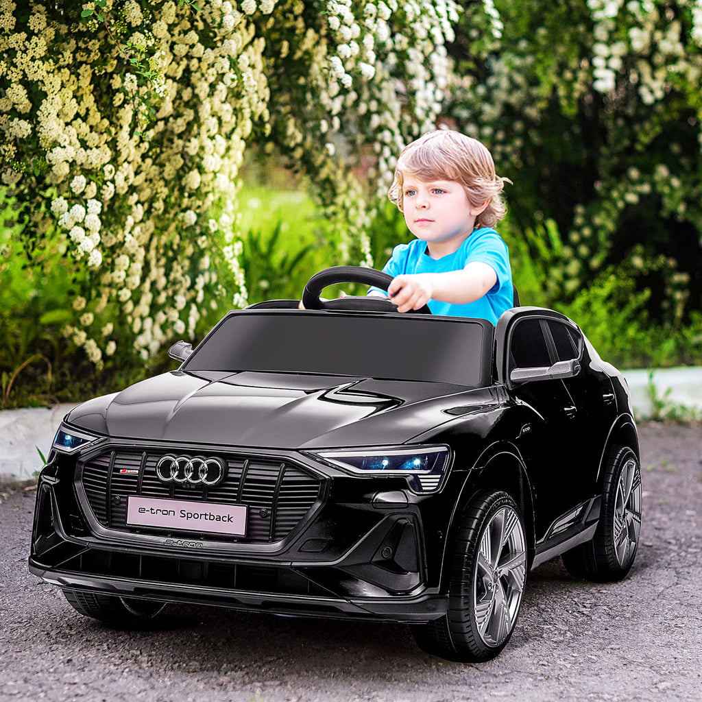 Voiture électrique enfants sous Licence Audi e-tron Sportback, véhicule électrique 12V Max. 5 Km/h avec télécommande 2,4G, phares LED, musique, klaxon, port USB, MP3, noir-9