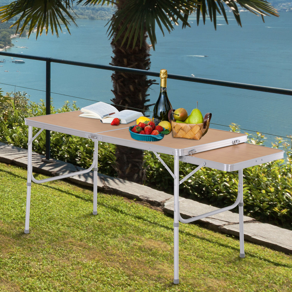 Table Pliante Table de Camping Table de Jardin avec rallonge Hauteur réglable Aluminium MDF Imitation Bambou-9