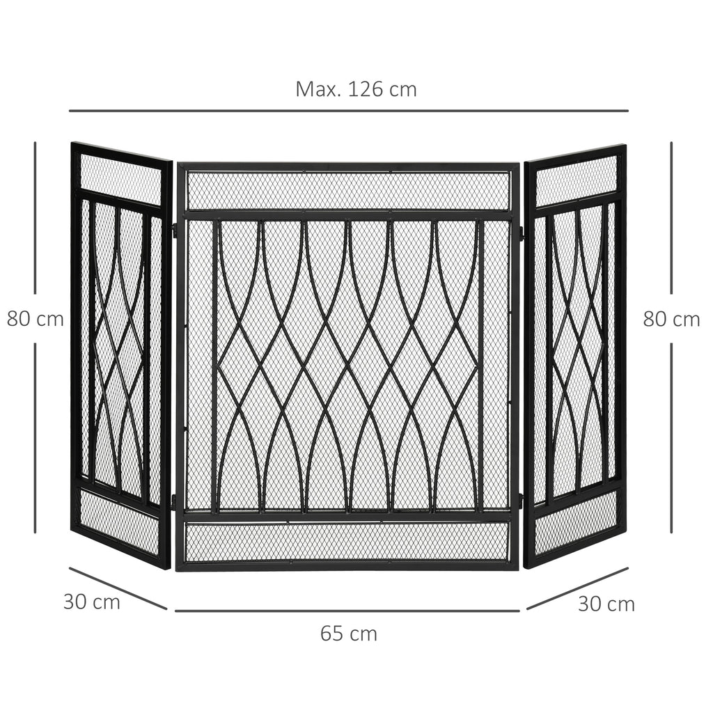 Grille de Protection pour cheminée - Pare-feu Large pour cheminée ou poêle - Pare-étincelles - barrière de sécurité - 3 Volets Pliables - métal Noir-2