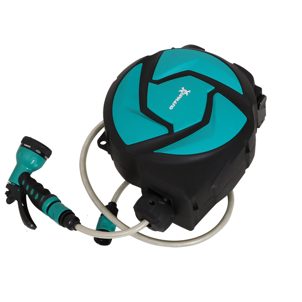 Dévidoir Mural Enrouleur Automatique pivotant 180° Tuyau 10 + 1 m avec Lance arrosage Support Mural intégré Turquoise Noir-9