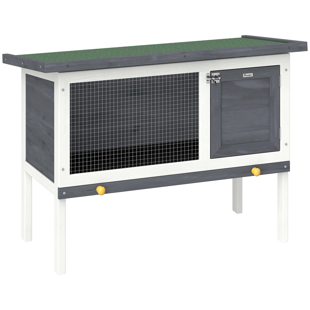 Clapier Lapin Extérieur en Bois, avec Toit Ouvrable en Asphalt et Plateau Coulissant, Design Surélevé, 90x45x65cm, Gris-0