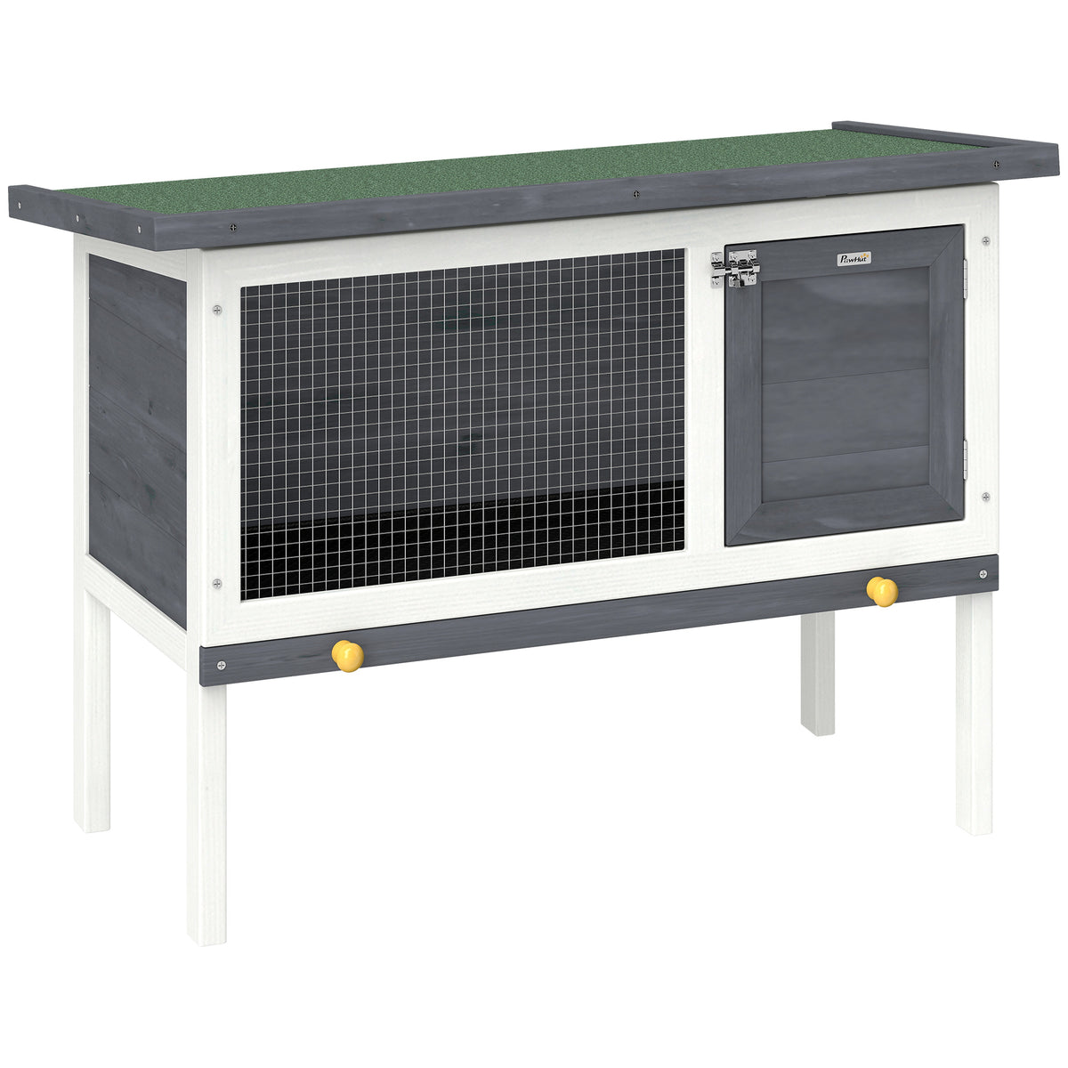 Clapier Lapin Extérieur en Bois, avec Toit Ouvrable en Asphalt et Plateau Coulissant, Design Surélevé, 90x45x65cm, Gris-0