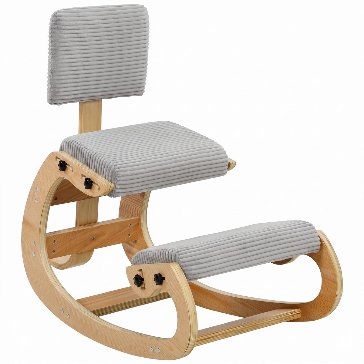 Chaise à Genoux Ergonomique avec Dossier, Siège Assis Genoux à Bascule Rembourré en Velours Côtelé, Gris Clair-0