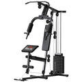 Station de Musculation Multifonction avec Stack de 65 kg, Double Poulie, Noir-0