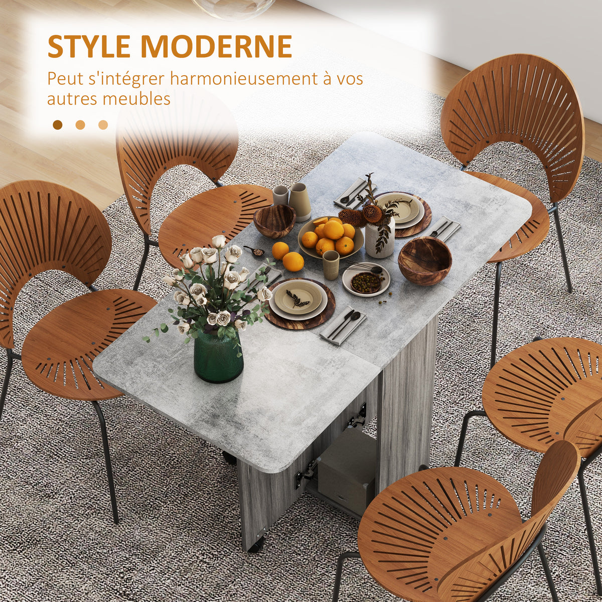 Table de cuisine pliable table à manger pliante 2 plateaux rabattables avec 2 tiroirs 1 placard et 1 étagère de rangement 120 x 60 x 76,5 cm - gris-3