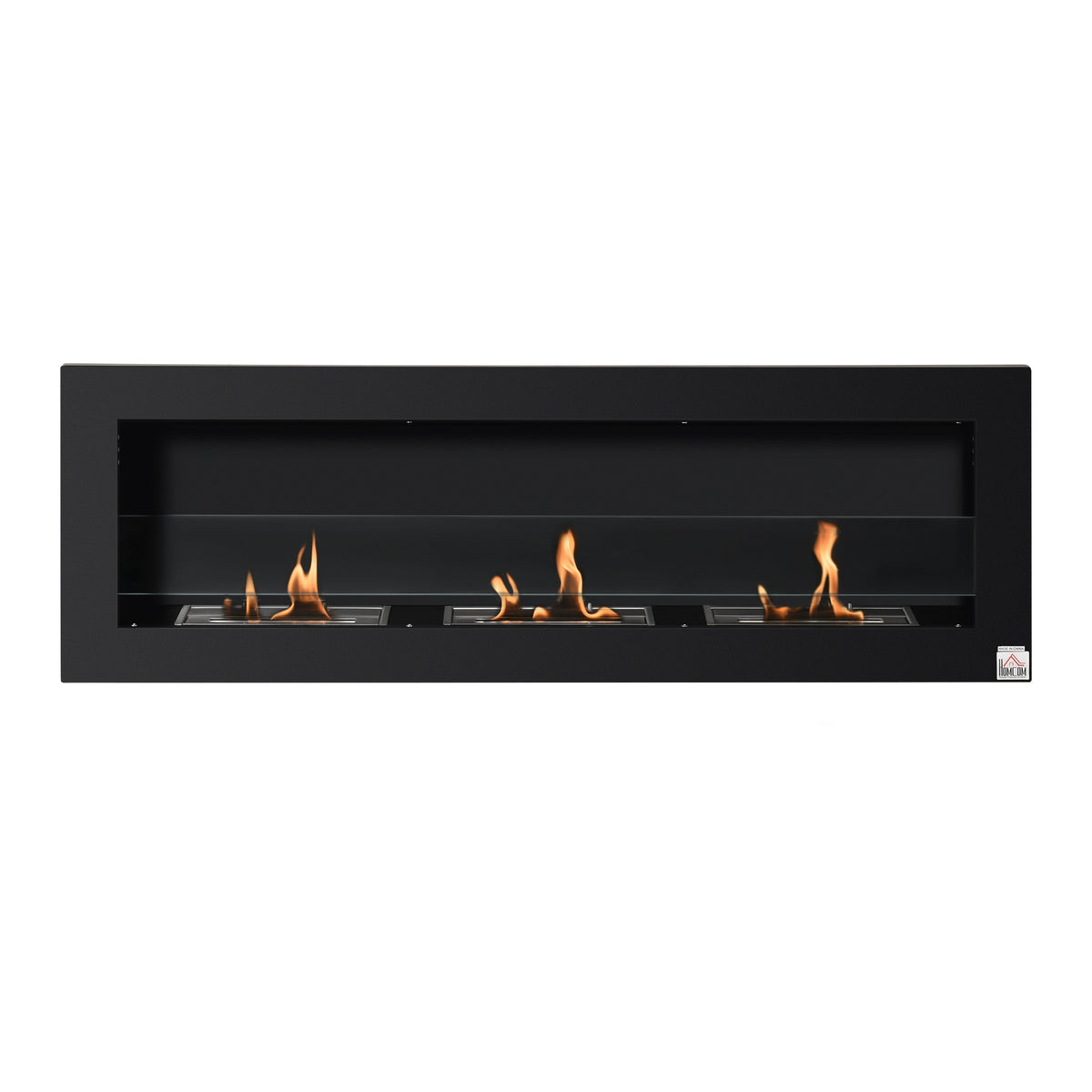 Cheminée bioéthanol Murale encastrable 3 brûleurs 3 L au total, environ 3 h de durée de combustion, dims. 120L x 15l x 40H cm, acier inox noir-0