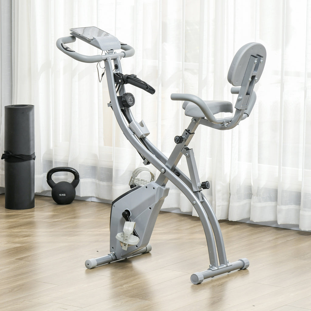 Vélo d'appartement pliant 8 niveaux de résistance magnétique dossier selle réglable poignées ergonomiques noir gris-9