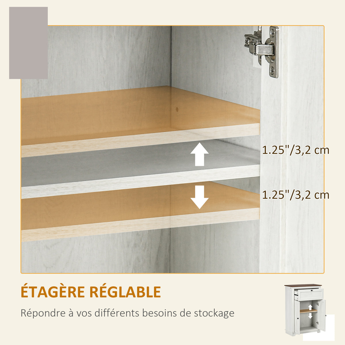 Meuble de rangement buffet multi-rangements 2 portes avec étagère réglable 1 tiroir, dim. 60L x 30P x 87,5H cm-4