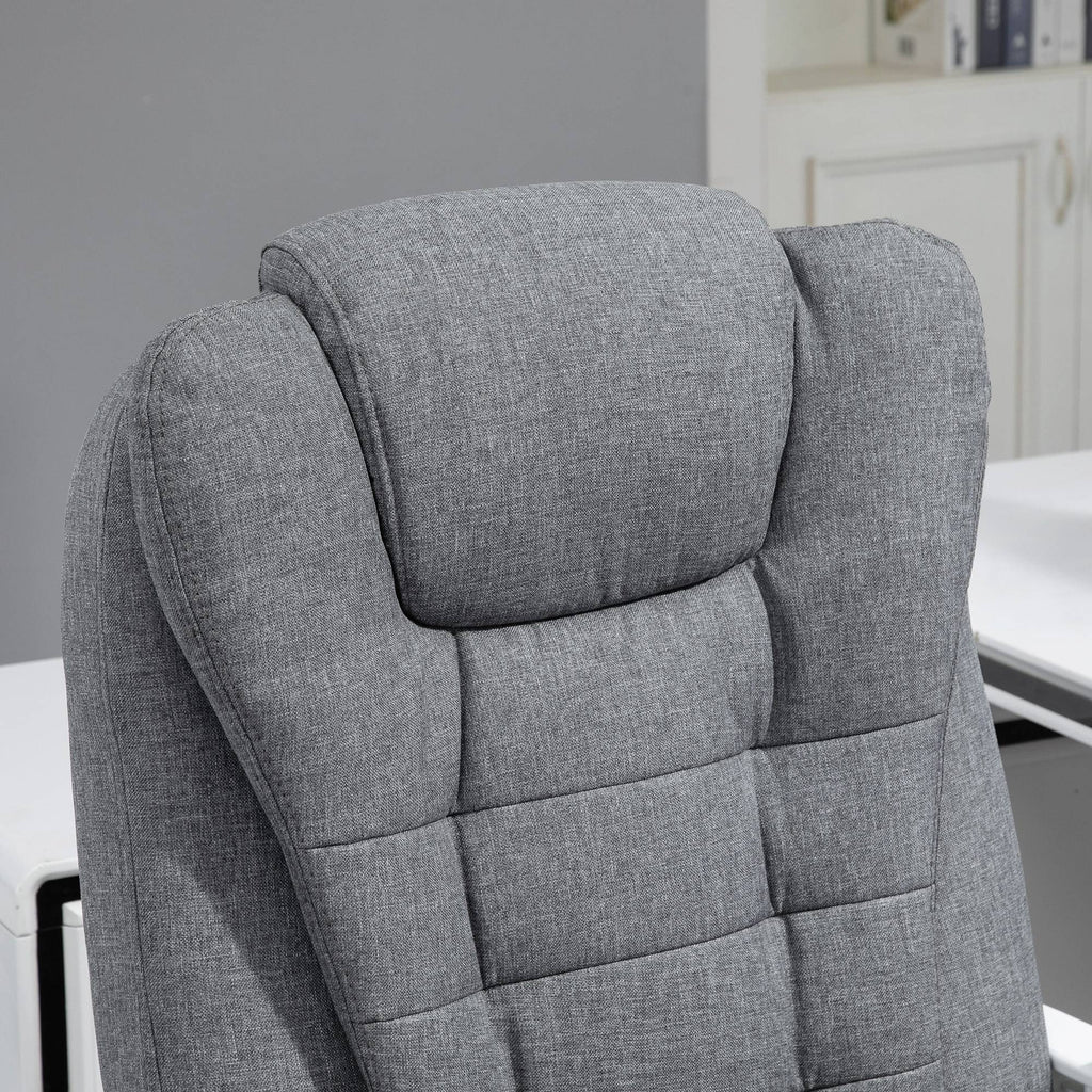 Fauteuil de bureau direction massant chauffant hauteur réglable dossier inclinable toile de lin gris-8