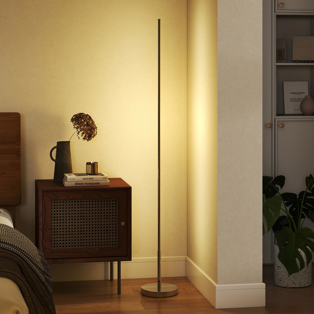 Lampadaire LED, lampadaire sur pied salon à intensité variable, télécommande, interrupteur à pied, Ø20x150cm, argent-7