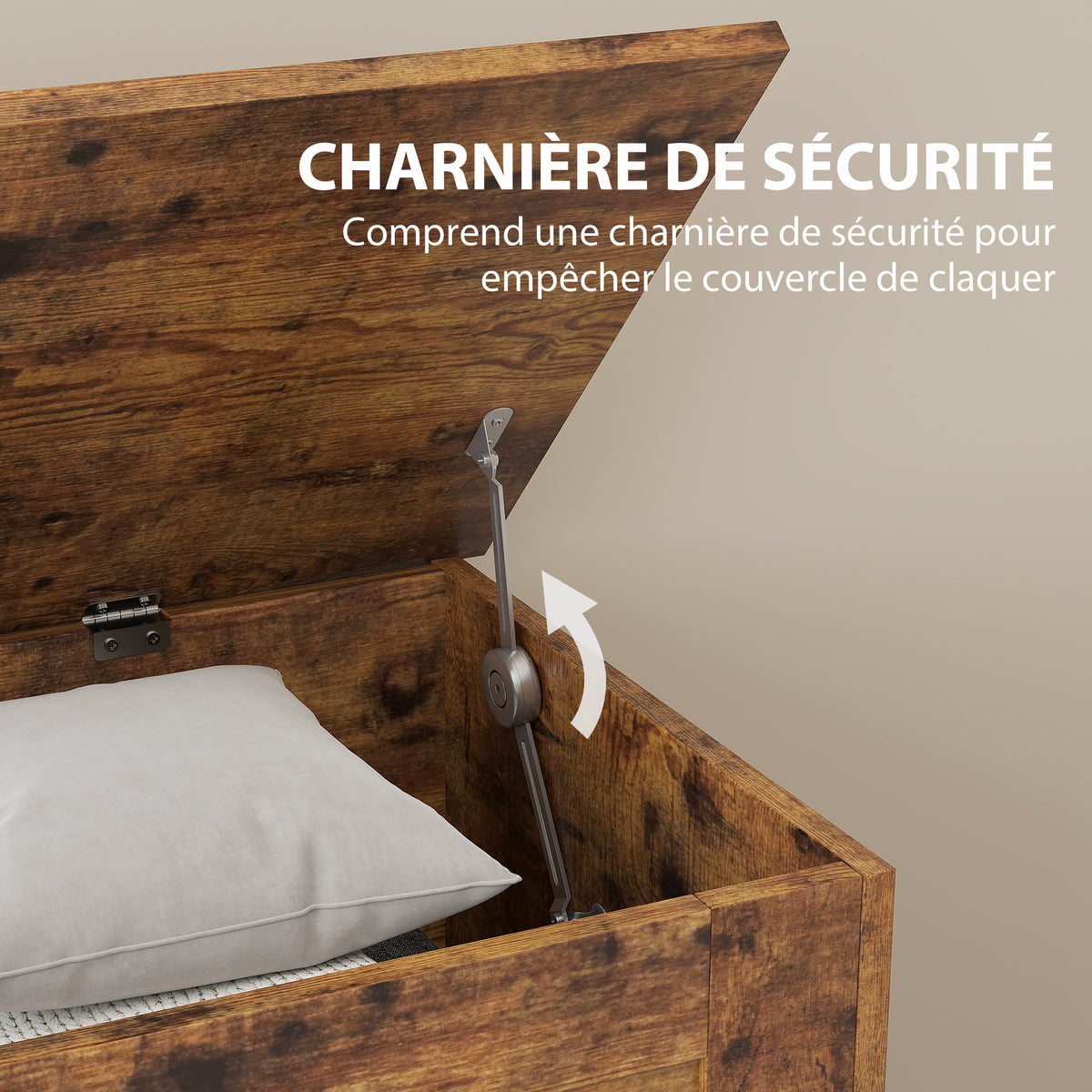 Coffre de rangement, coffre à jouets, avec charnière de sécurité, pour salon, en bois, 80 x 40 x 45 cm, brun rustique-4