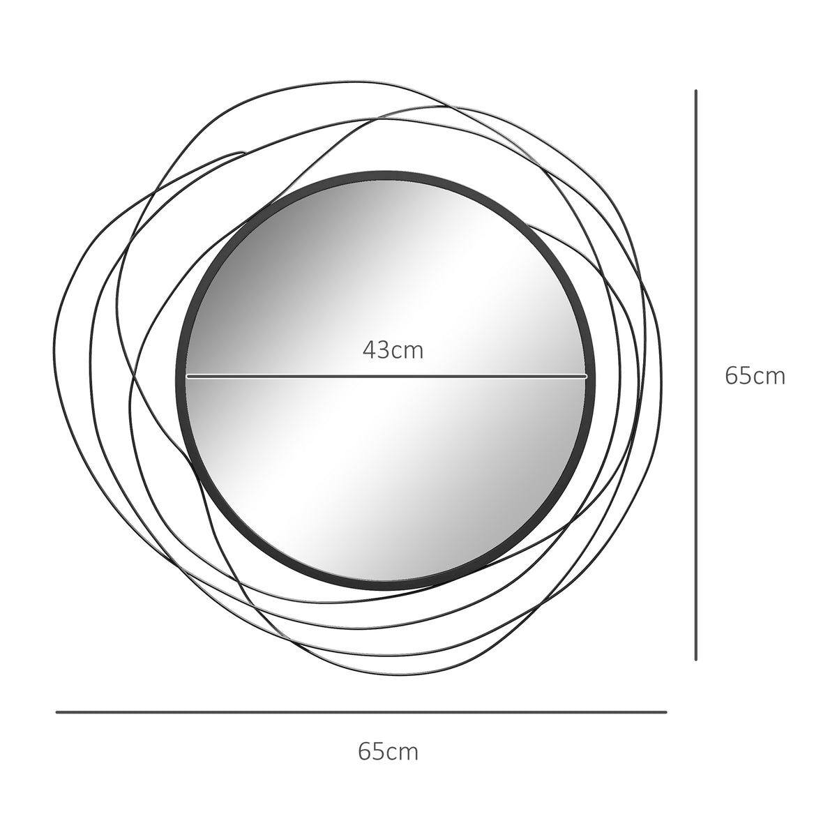 Miroir rond en métal filaire noir, décoration style moderne, diamètre Φ65 cm-2