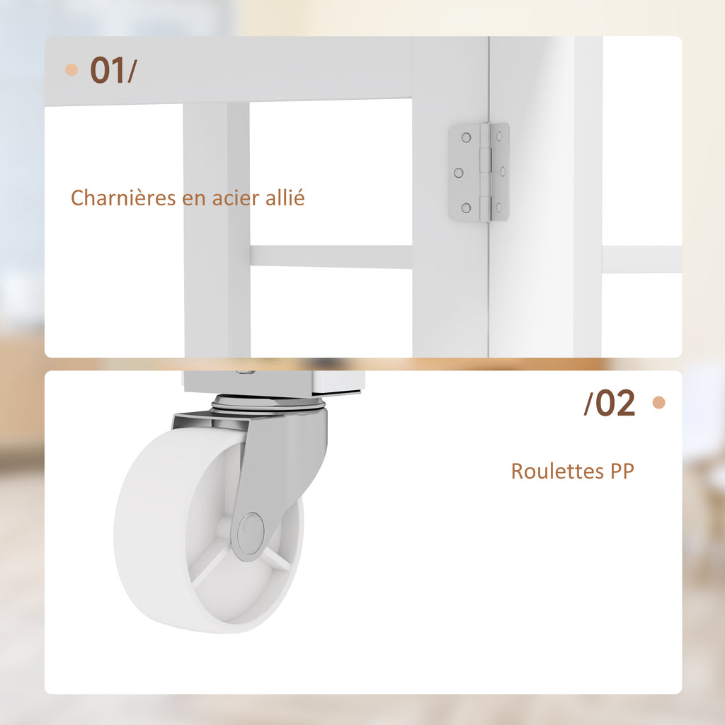 Table à Manger Pliante sur Roulettes, Table de Cuisine pour 2 à 4 Personnes avec Étagères de Rangement, Blanc-5