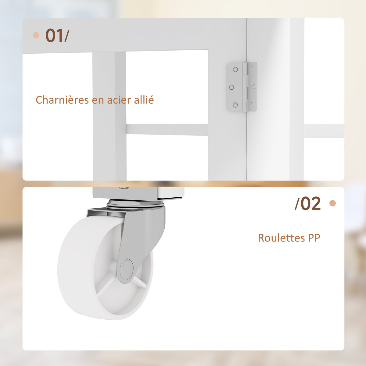 Table à Manger Pliante sur Roulettes, Table de Cuisine pour 2 à 4 Personnes avec Étagères de Rangement, Blanc-5