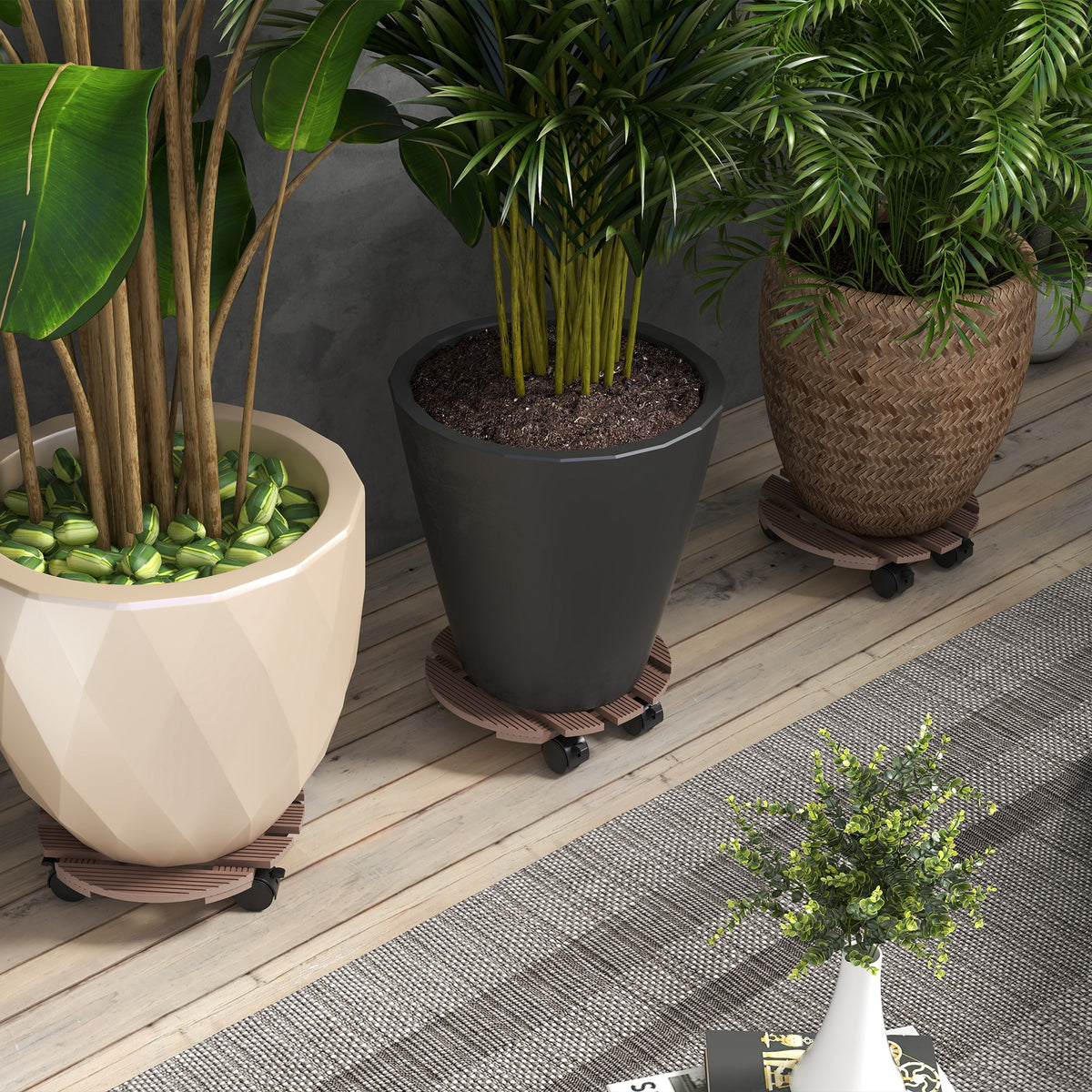 Lot de 4 supports ronds Ø30 cm pour plantes - porte plante à roulettes, intérieur et extérieur-1