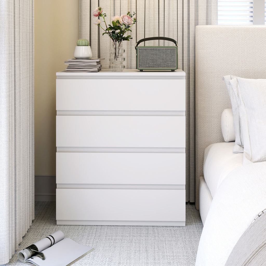 Commode 4 tiroirs, meuble de rangement épuré pour chambre, intérieur, 80 x 39 x 95 cm panneau de particules blanc-7