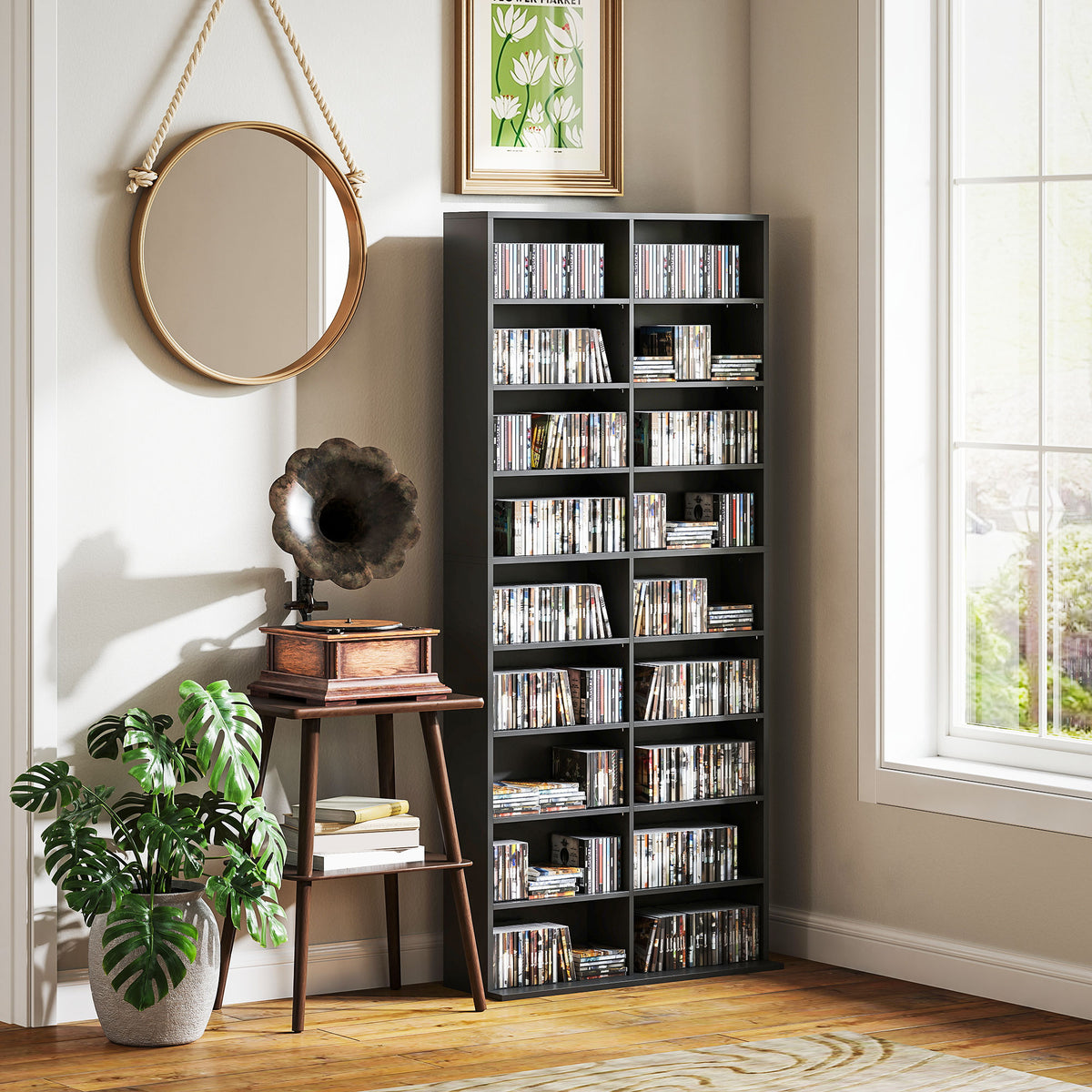 Rangements pour CD et DVD 18 compartiments capacité max. 640 CD/360 DVD 430 Blu-ray 78,5 x 24 x 175 cm noir-8