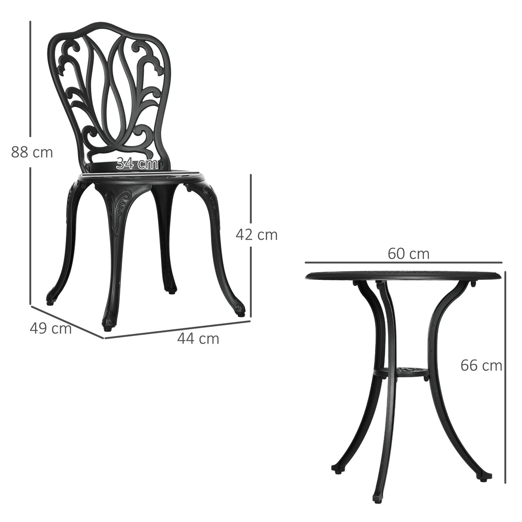 Ensemble Salon de Jardin 2 Places 2 chaises + Table Ronde style charme rétro en fonte d'aluminium, noir-2