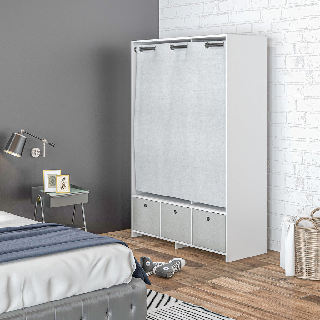 Armoire penderie armoire de rangement avec tringle rideaux 3 tiroirs en tissu amovibles 105 x 48 x 160 cm blanc-6