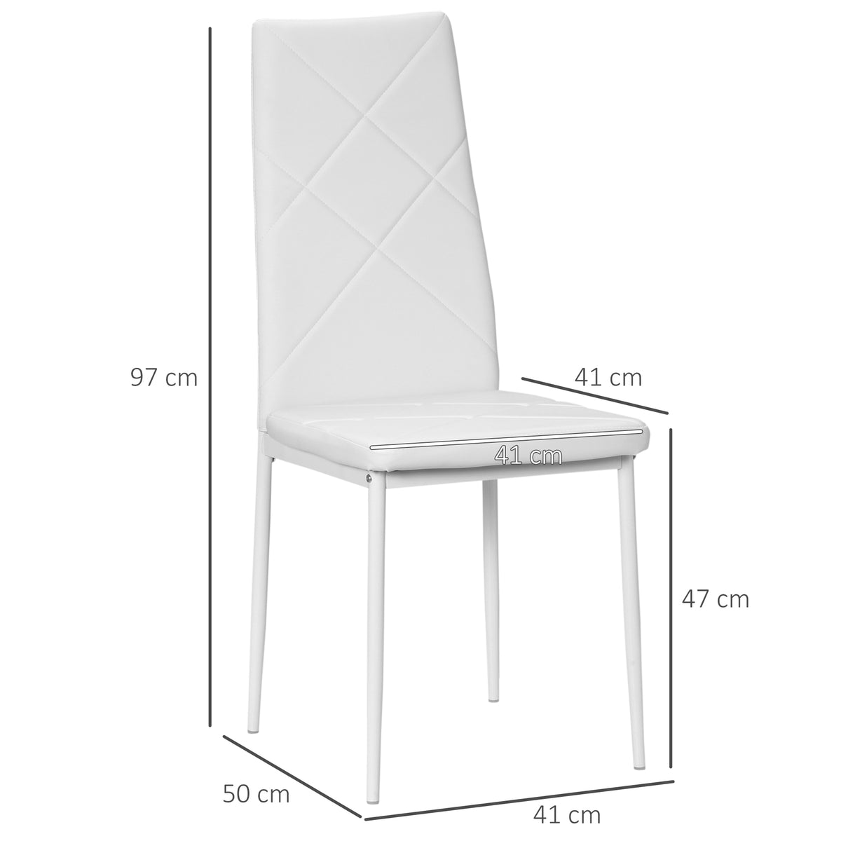 Lot de 4 chaises de salle à manger avec dossier haut, revêtement synthétique et pieds en acier, blanc-2