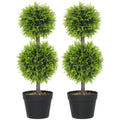 Lot de 2 plantes artificielles décoratives, boules de buis artificiel 60 cm avec pot, plastique, vert-0