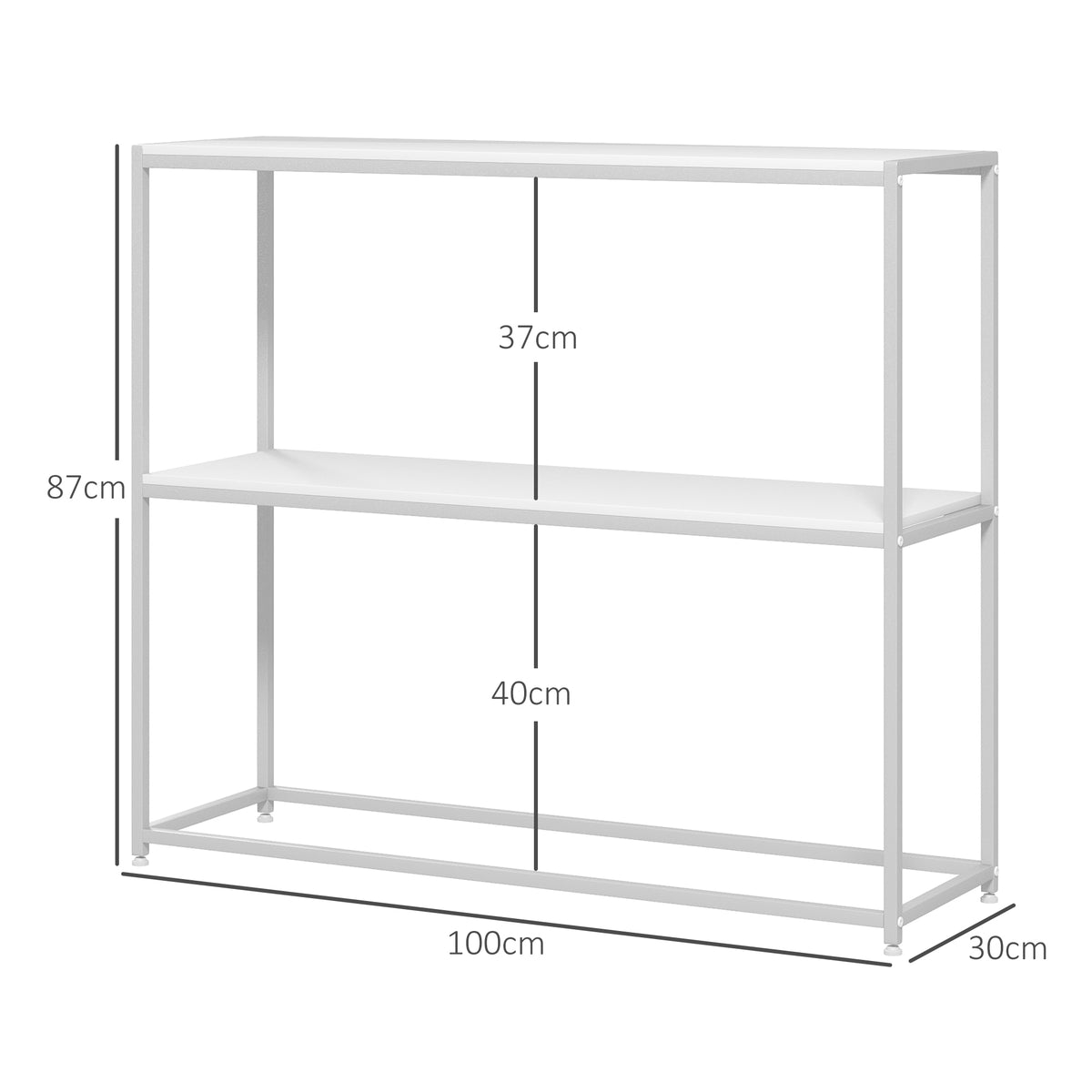 Table console en acier 2 étagères design moderne pour salon entrée couloir 100 x 30 x 87 cm blanc-2