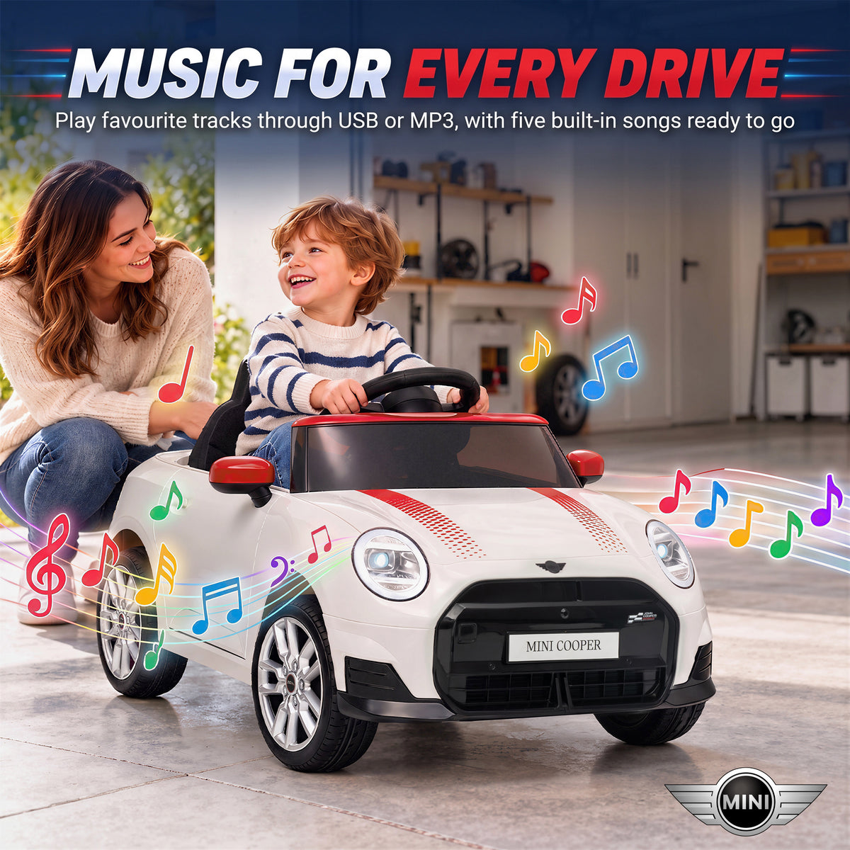 Voiture Électrique Enfants 12V MINI Cooper, Véhicule Électrique, 3-6 km/h, 2 Moteurs, Télécommande, pour 3-5 Ans, Blanc-8