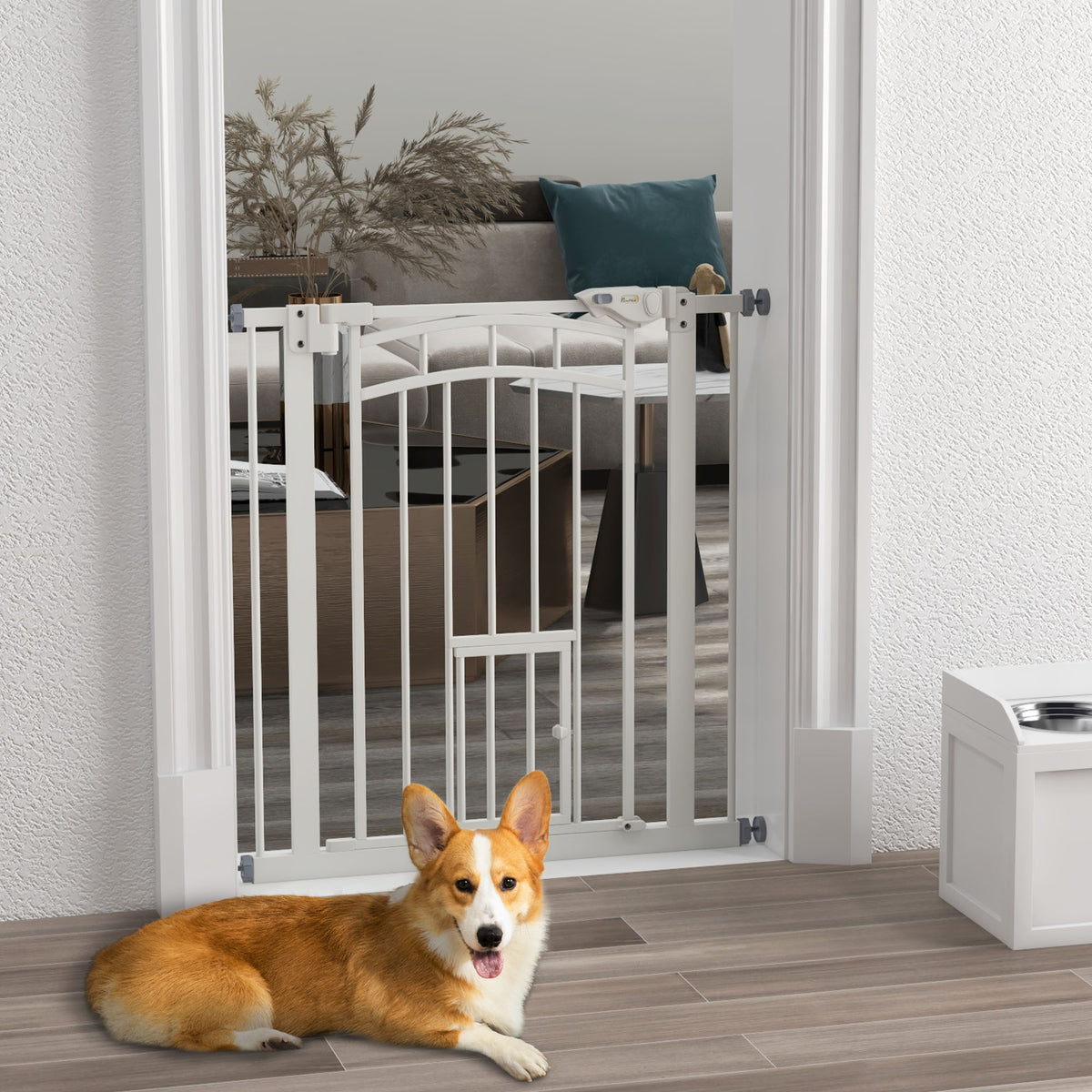 Barrière de sécurité animaux chien porte fermeture automatique sans perçage de 74 à 80 cm acier noir-1