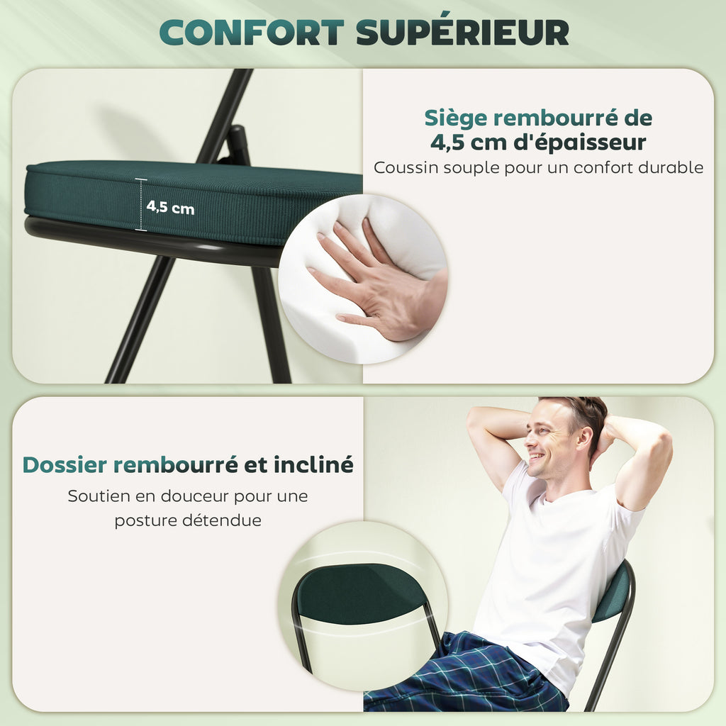 Lot de 4 chaises pliantes chaises de salle à manger portables avec assises et dossiers rembourrés en velours côtelé bleu-3