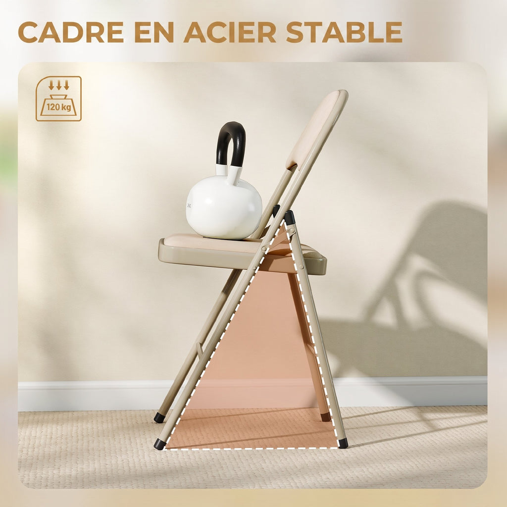 Lot de 4 chaises pliantes et portables intérieur avec assises et dossiers rembourrés en velours, cadre en acier, beige-6