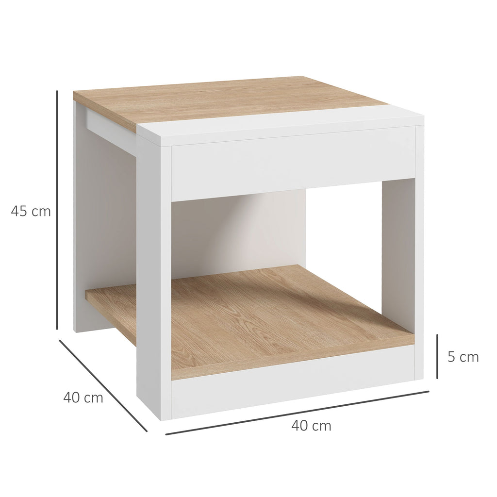 Lot de 2 tables d'appoint bout de canapé table de chevet 40 x 40 x 45 cm - blanc et naturel-2