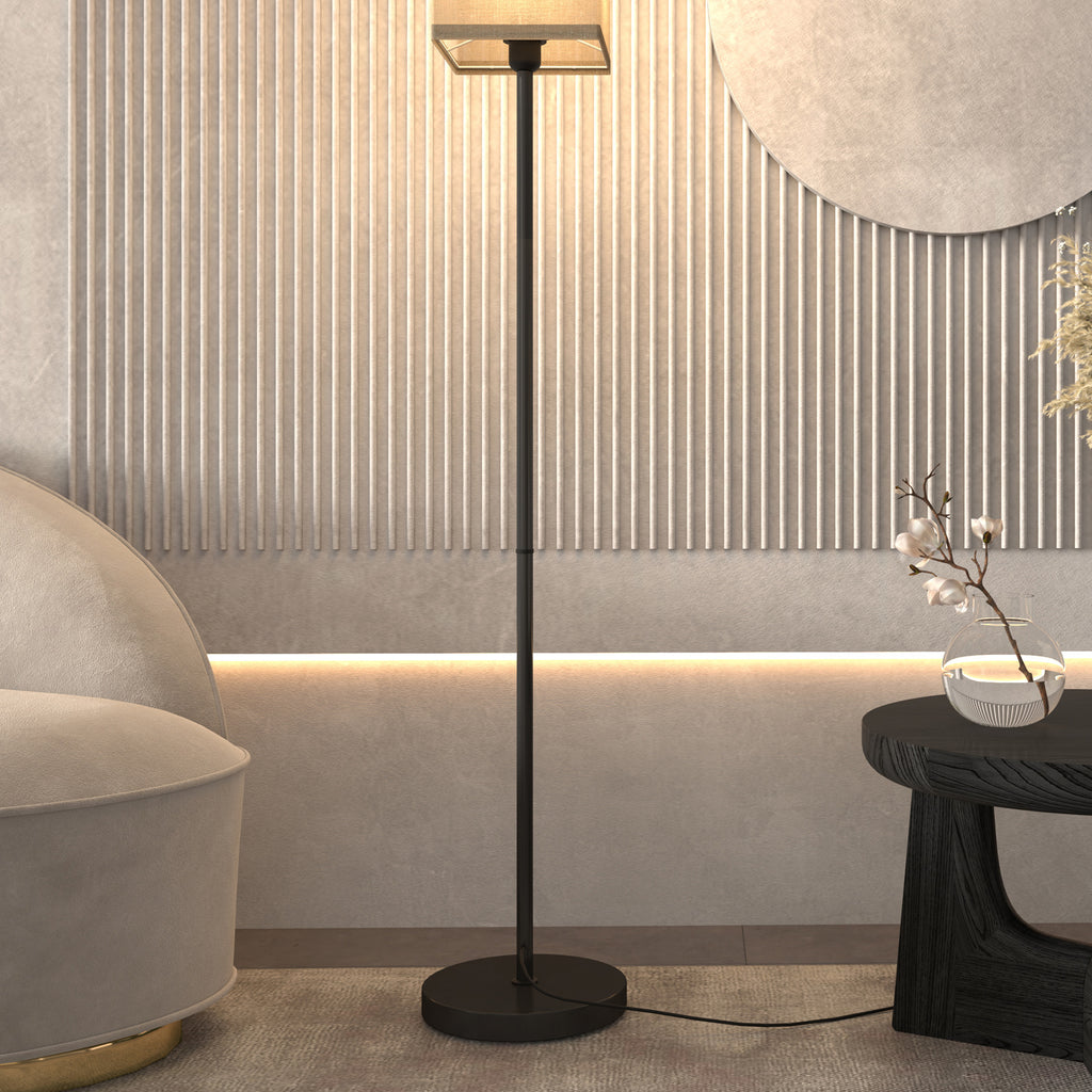 Lampadaire sur pied salon lampe salon sur pied avec abat-jour beige effet lin interrupteur à pied Ø 25 x 161,5 cm noir-8