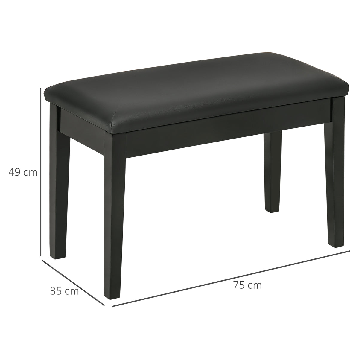 Banc pour piano avec assise rembourrée pieds en bois massif revêtement synthétique 75 x 35 x 49 noir-2