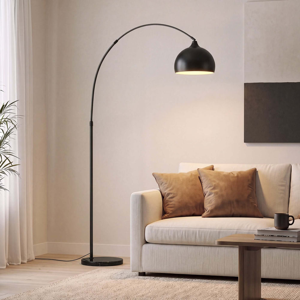 Lampadaire, Lampe de Salon Arc Réglable, Pied Marbre, Style Vintage, 40W, E27, 100-115L x 35l x 170-180H cm, Noir-1