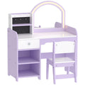 Coiffeuse pour Enfants avec Tabouret et Miroir en Acrylique à Éclairage Bicolore Coiffeuse Bureau Fille 3-8 Ans Violet-0