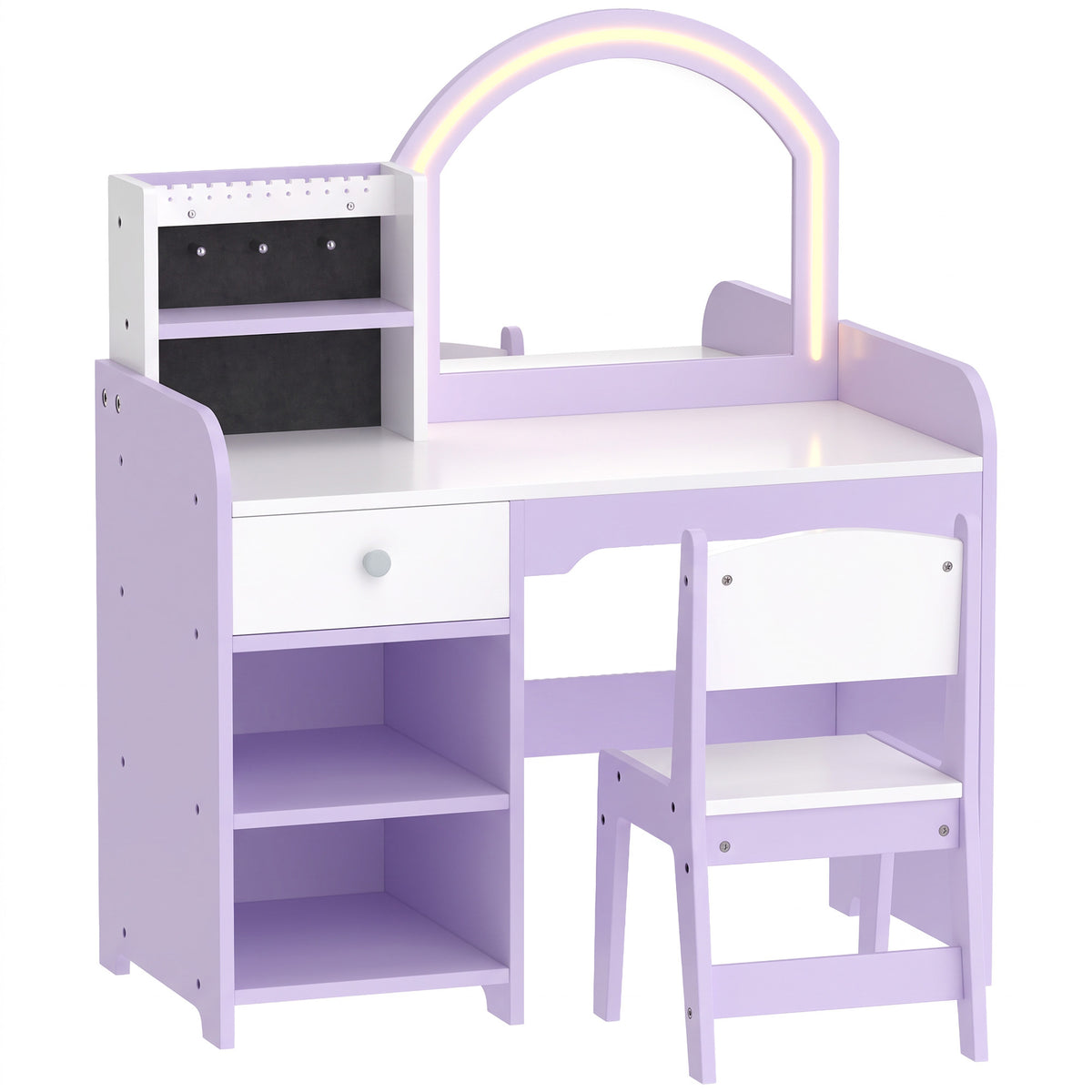 Coiffeuse pour Enfants avec Tabouret et Miroir en Acrylique à Éclairage Bicolore Coiffeuse Bureau Fille 3-8 Ans Violet-0