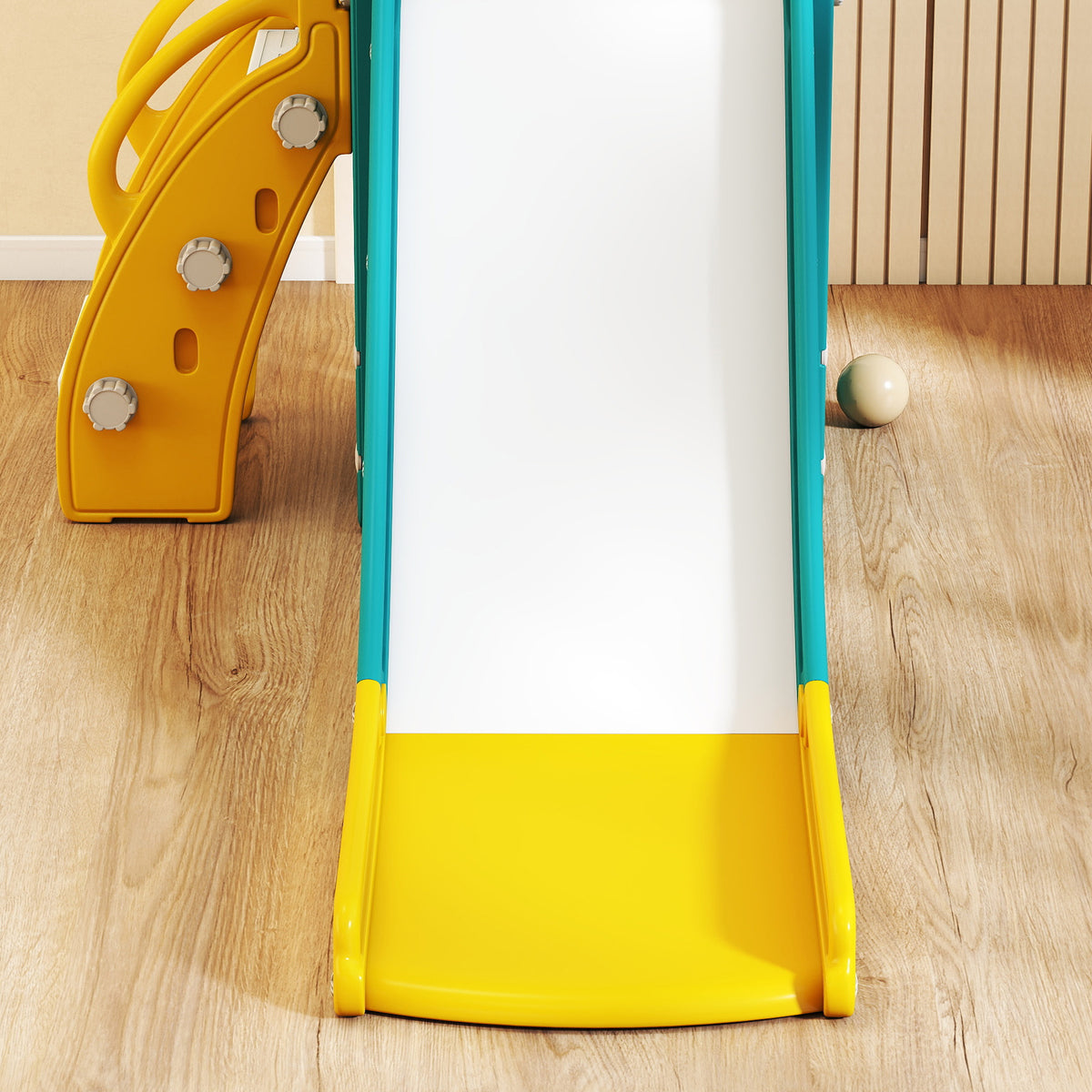 Toboggan pour tout-petits 5 en 1 toboggan autoportant pour enfant avec panier de basket, télescope, 178x70x86cm, jaune-9