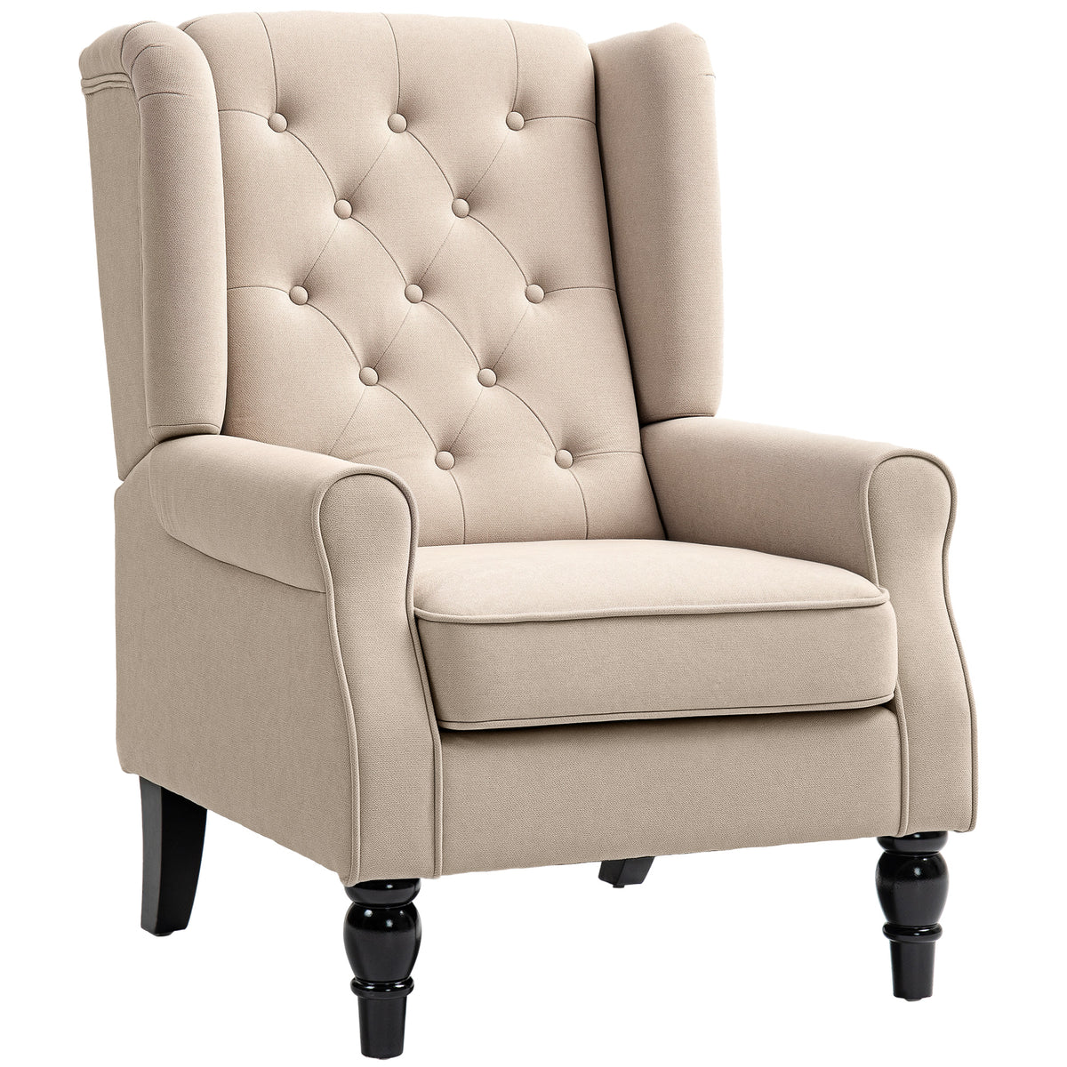 Fauteuil de salon capitonné avec assise large, pieds en bois, style classique, grand confort, 74 x 86 x 102 cm, beige-0