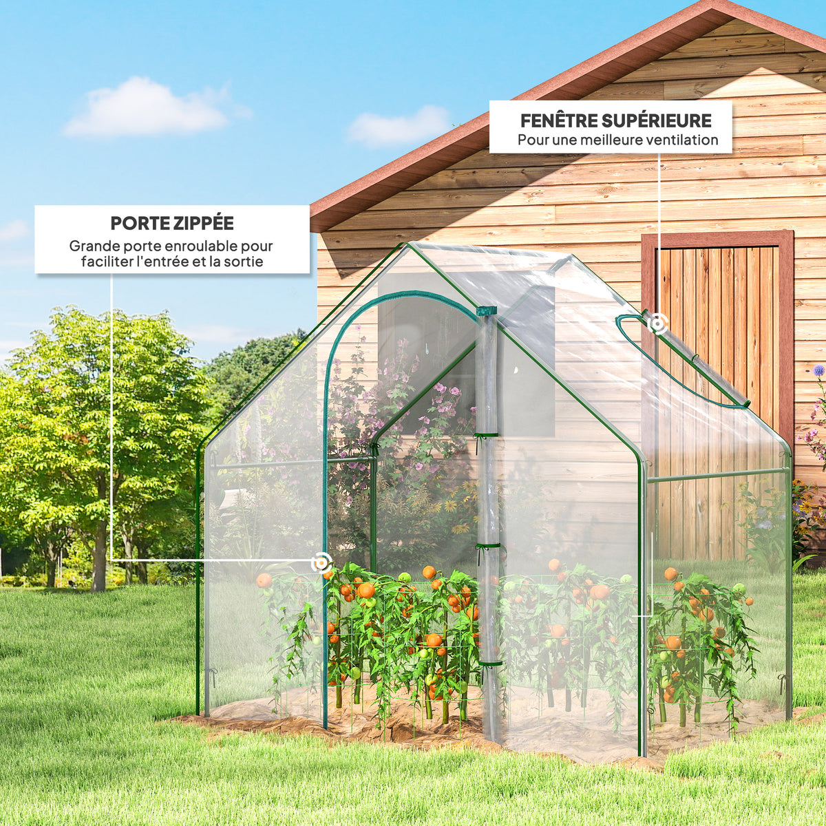 Serre de Jardin Balcon terrasse Serre pour tomates 1,8L x 1l x 1,68H m Acier plastique imperméable Transparent Vert-3