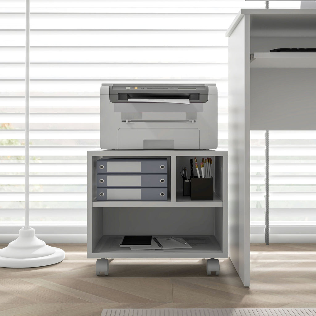 Support d'imprimante meuble de rangement bureau caisson 4 compartiments ouverts 40L x 30l x 36H cm blanc-7