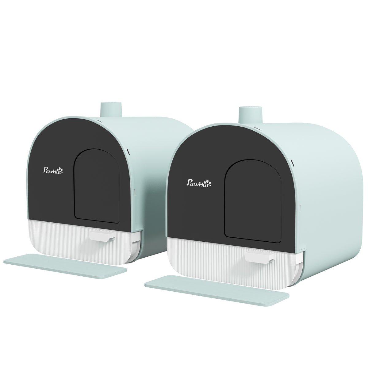 Lot de 2 bacs à litière pour chat avec porte battante, pelle et filtre inclus dim. 43L x 44l x 47H cm-6