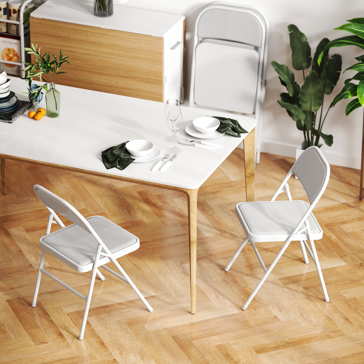 Lot de 4 chaises pliantes chaises de salle à manger portables cadre en acier 45 x 46 x 78 cm blanc-6