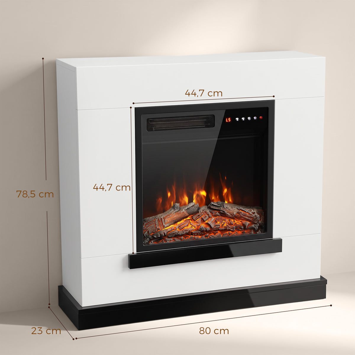 Cheminée Électrique Meuble TV Jusqu'à 50 Pouces Effet Flamme 3D, Chauffage d'Appoint 1800W 80x23x78,5cm Blanc-2