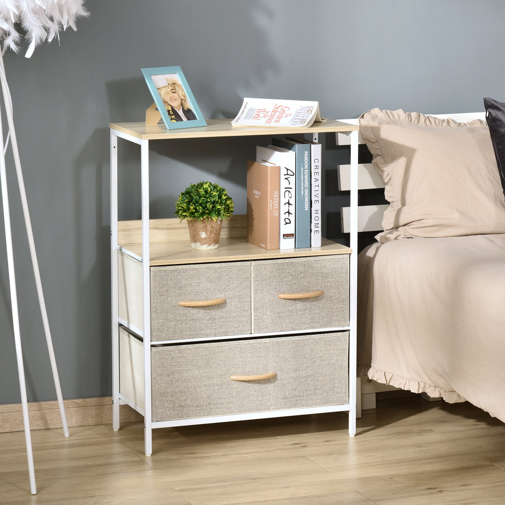 Commode meuble de rangement avec 3 tiroirs tissus, étagère et plateau supérieur, 58L x 29P x 81,5H cm-9