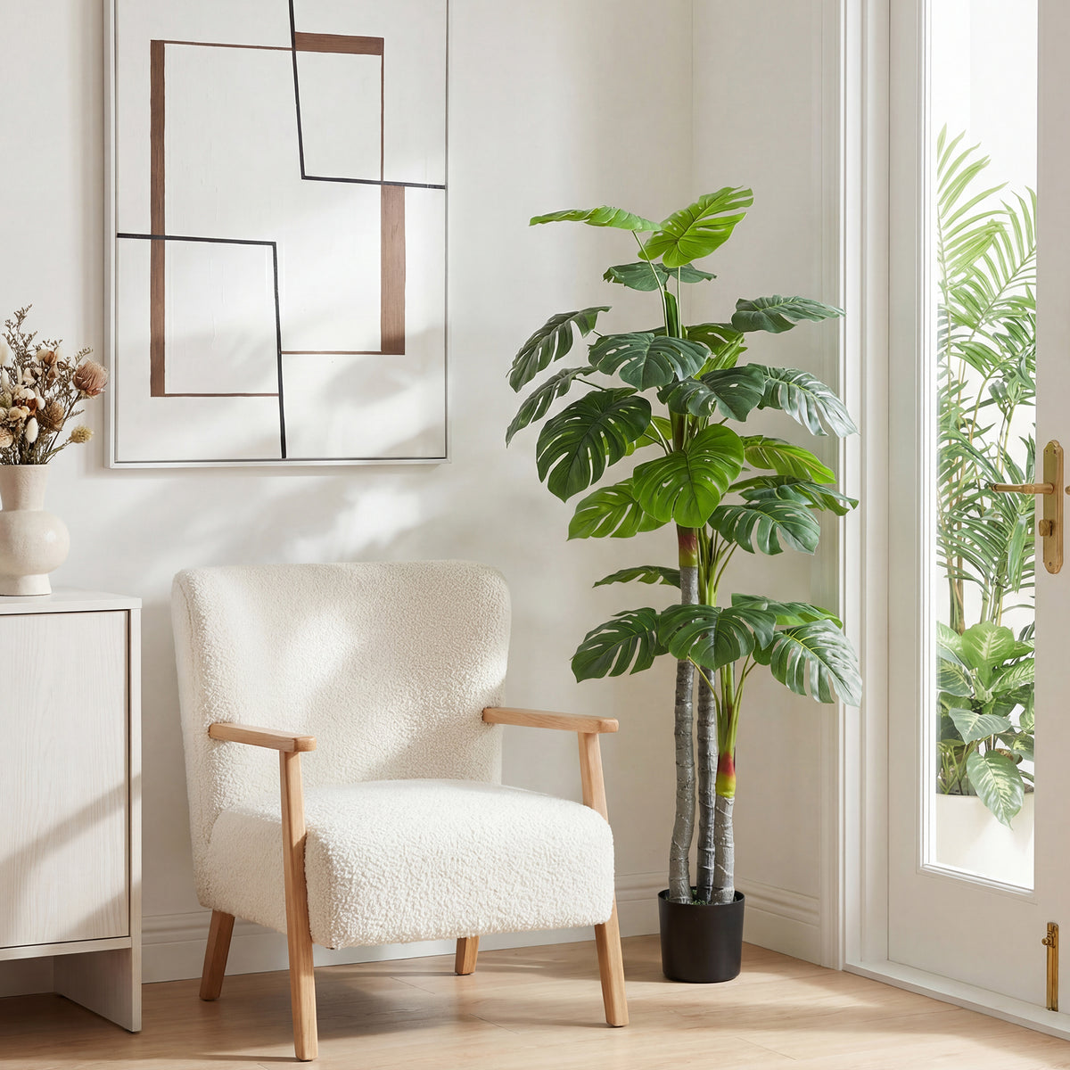 Arbre Artificiel Plante Artificielle Monstera H.1,5 m Tronc Branches Lichen Feuilles de Tortue Grand réalisme Pot Inclus-8