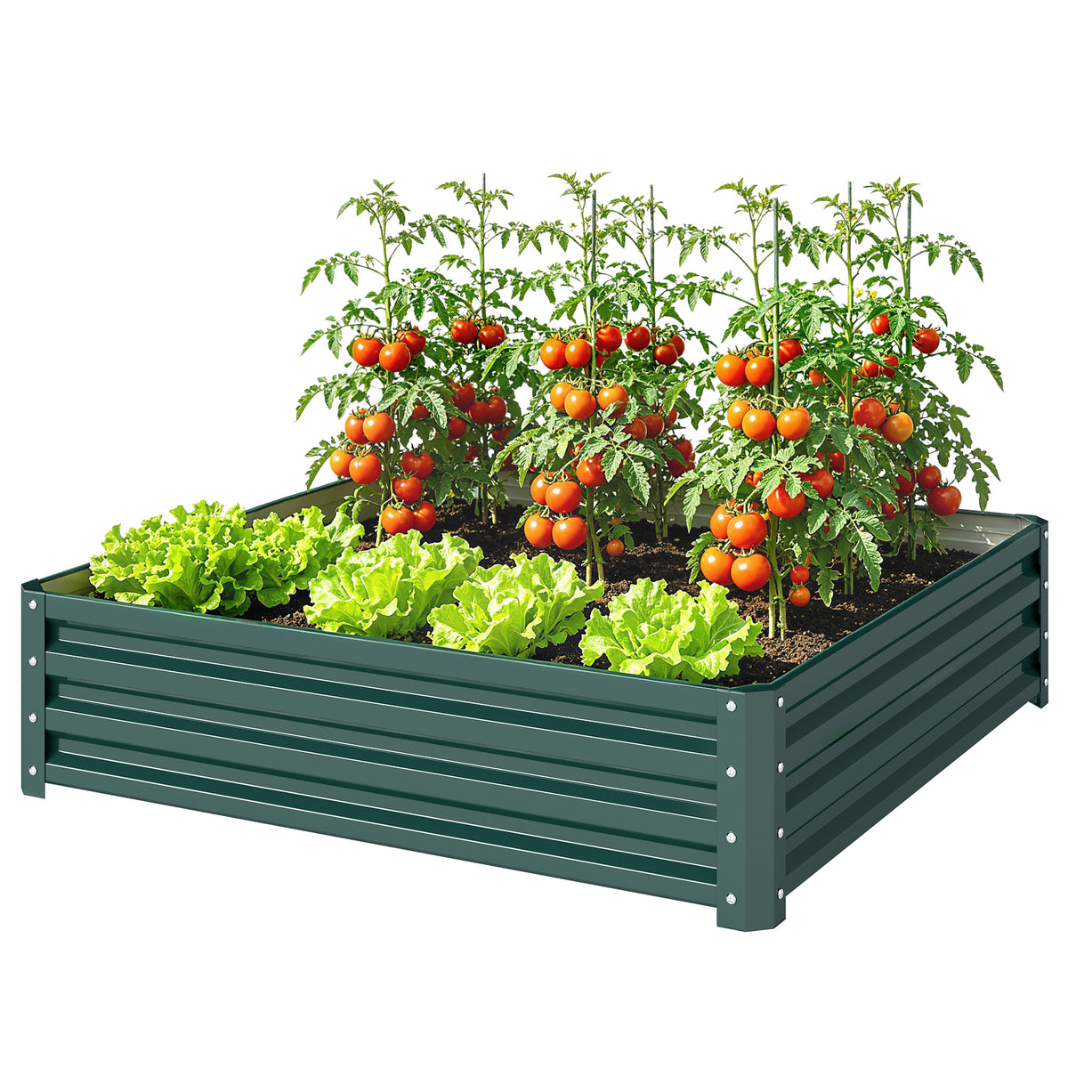 Carré potager de jardin tôle d'acier ondulée 120 x 120 x 30 cm vert foncé-9